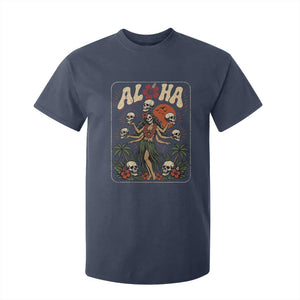 Aloha Skull T Shirt For Kid Hibiscus Flower Hula Dancer Dark Tropical Beach Gothic Hawaiian Vibe TS10 Navy Print Your Wear