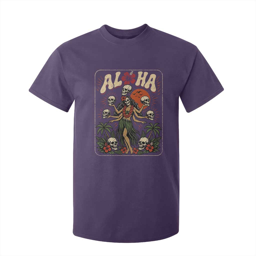 Aloha Skull T Shirt For Kid Hibiscus Flower Hula Dancer Dark Tropical Beach Gothic Hawaiian Vibe TS10 Purple Print Your Wear