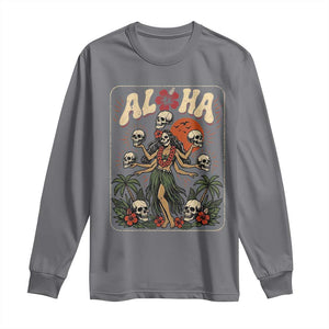 Aloha Skull Long Sleeve Shirt Hibiscus Flower Hula Dancer Dark Tropical Beach Gothic Hawaiian Vibe TS10 Charcoal Print Your Wear