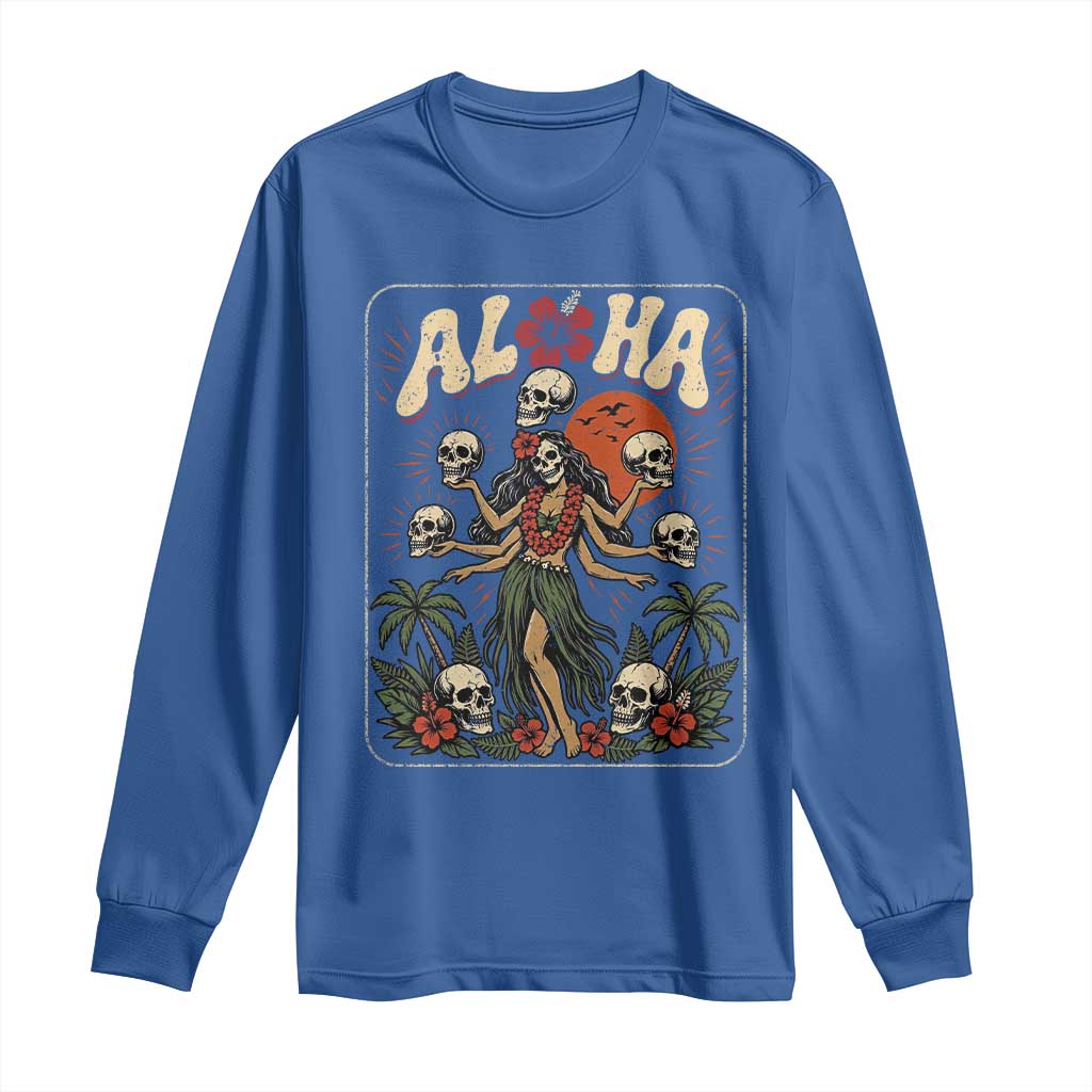 Aloha Skull Long Sleeve Shirt Hibiscus Flower Hula Dancer Dark Tropical Beach Gothic Hawaiian Vibe TS10 Royal Blue Print Your Wear