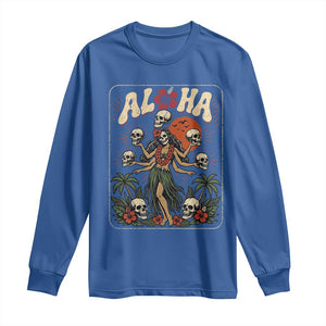 Aloha Skull Long Sleeve Shirt Hibiscus Flower Hula Dancer Dark Tropical Beach Gothic Hawaiian Vibe TS10 Royal Blue Print Your Wear