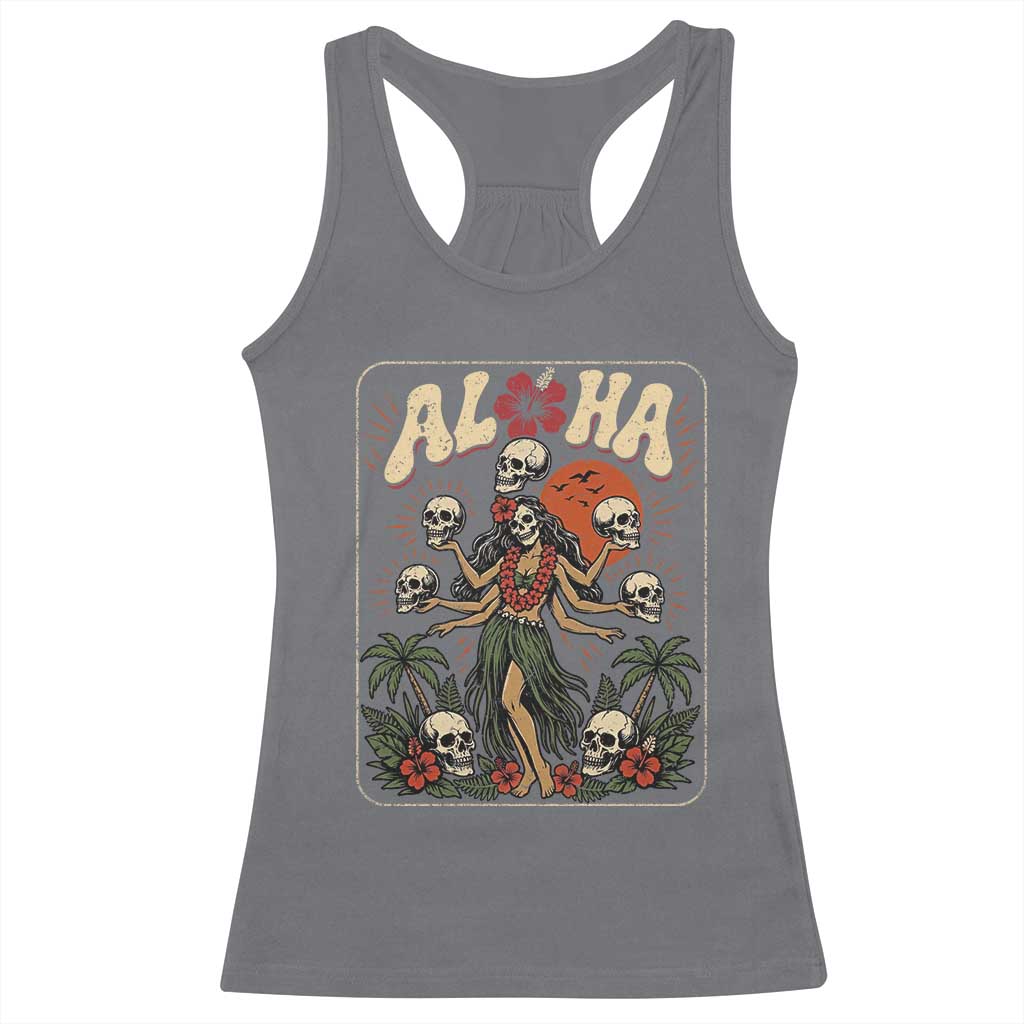 Aloha Skull Racerback Tank Top Hibiscus Flower Hula Dancer Dark Tropical Beach Gothic Hawaiian Vibe TS10 Charcoal Print Your Wear
