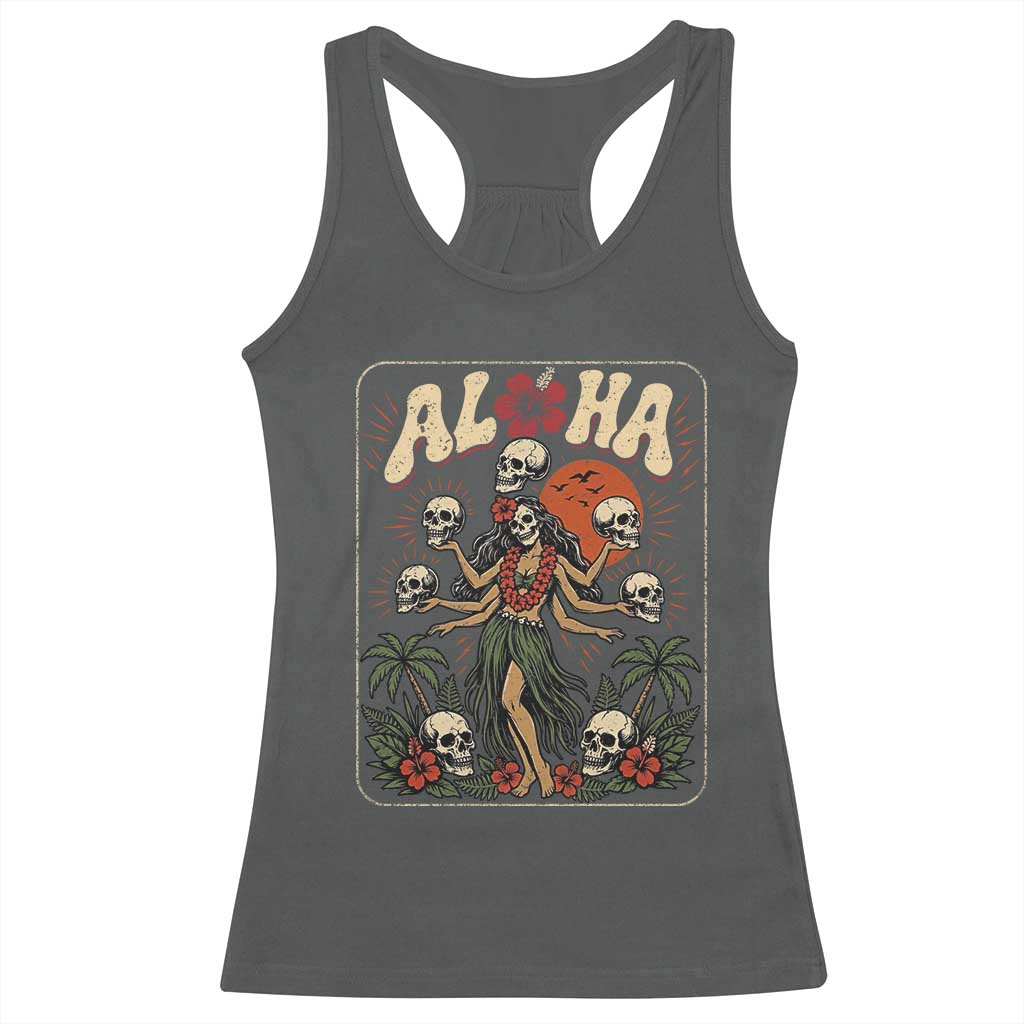 Aloha Skull Racerback Tank Top Hibiscus Flower Hula Dancer Dark Tropical Beach Gothic Hawaiian Vibe TS10 Dark Heather Print Your Wear