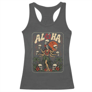 Aloha Skull Racerback Tank Top Hibiscus Flower Hula Dancer Dark Tropical Beach Gothic Hawaiian Vibe TS10 Dark Heather Print Your Wear