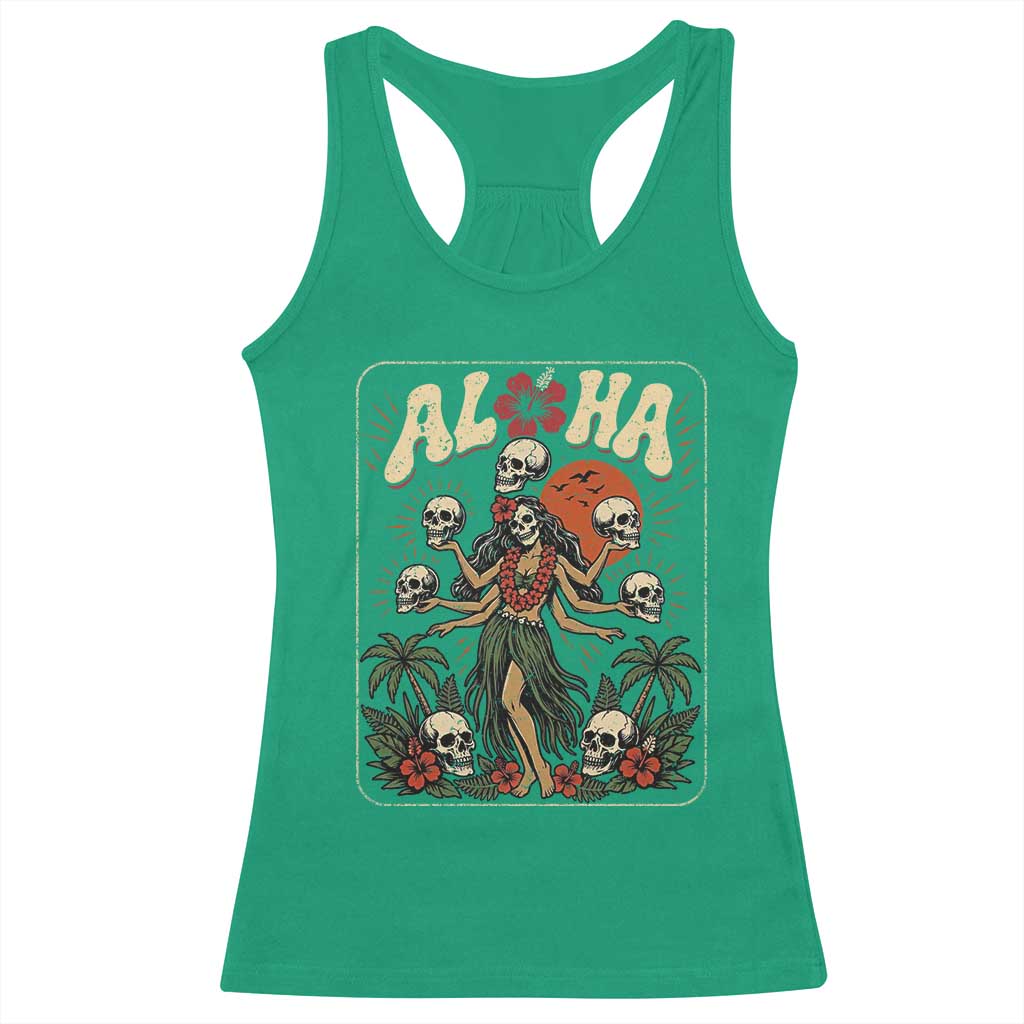 Aloha Skull Racerback Tank Top Hibiscus Flower Hula Dancer Dark Tropical Beach Gothic Hawaiian Vibe TS10 Irish Green Print Your Wear