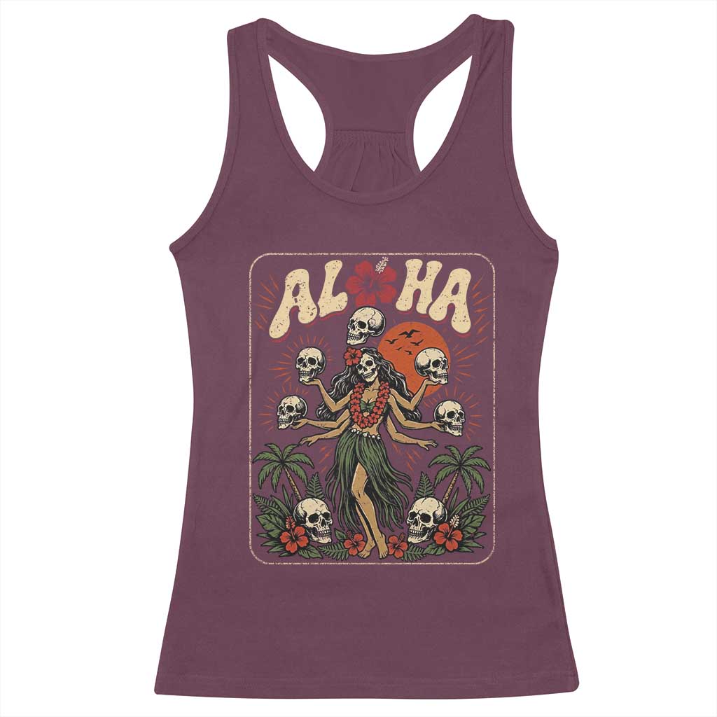 Aloha Skull Racerback Tank Top Hibiscus Flower Hula Dancer Dark Tropical Beach Gothic Hawaiian Vibe TS10 Maroon Print Your Wear