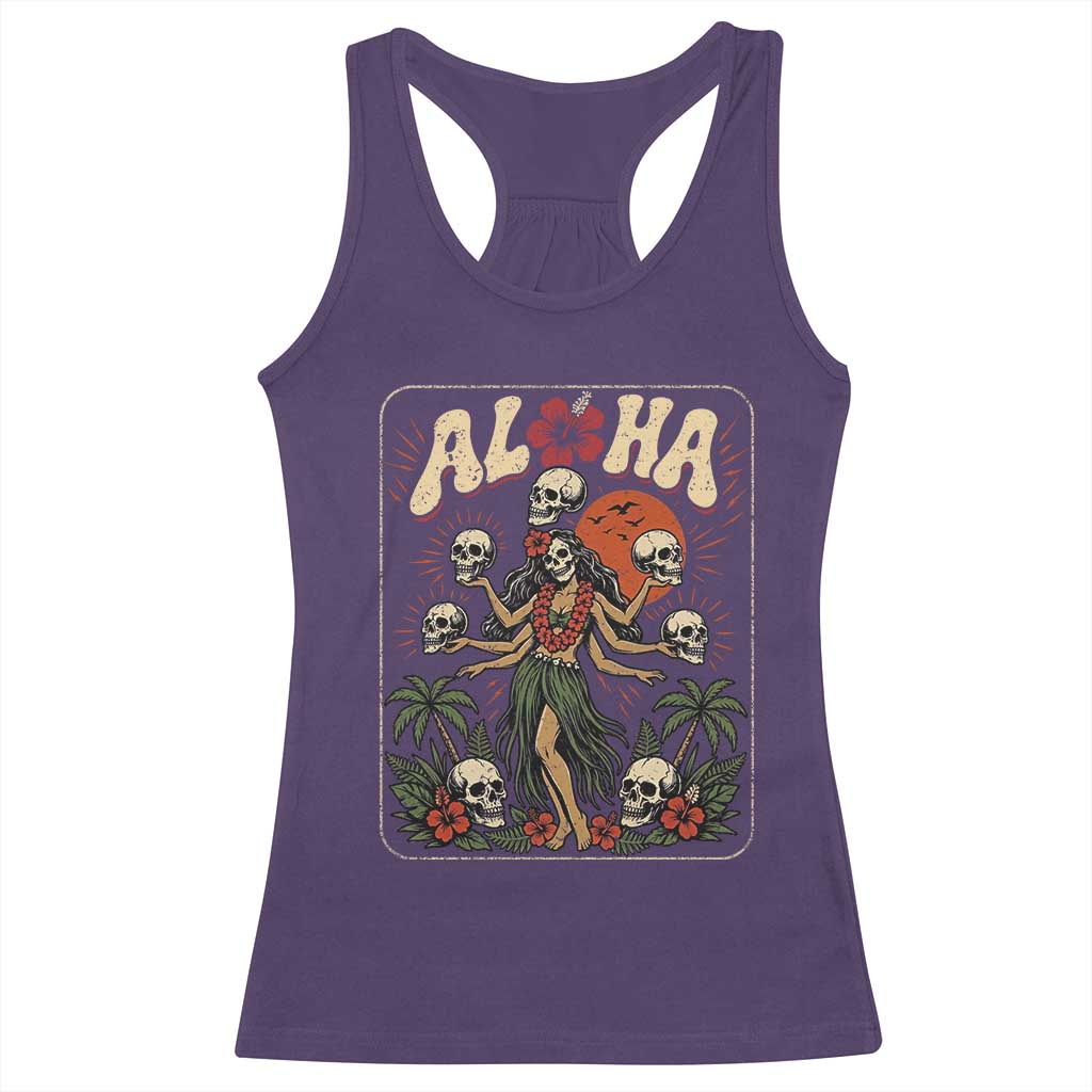 Aloha Skull Racerback Tank Top Hibiscus Flower Hula Dancer Dark Tropical Beach Gothic Hawaiian Vibe TS10 Purple Print Your Wear