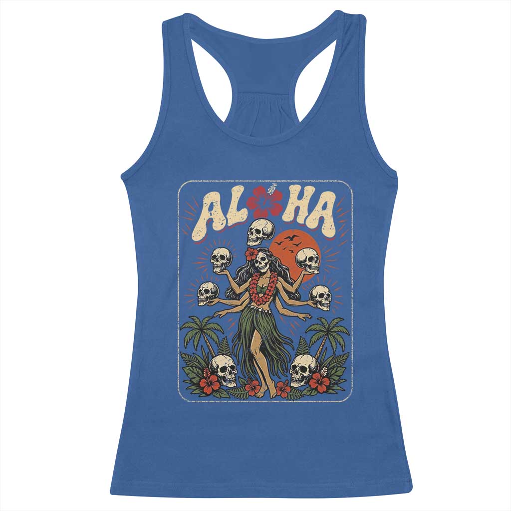 Aloha Skull Racerback Tank Top Hibiscus Flower Hula Dancer Dark Tropical Beach Gothic Hawaiian Vibe TS10 Royal Blue Print Your Wear