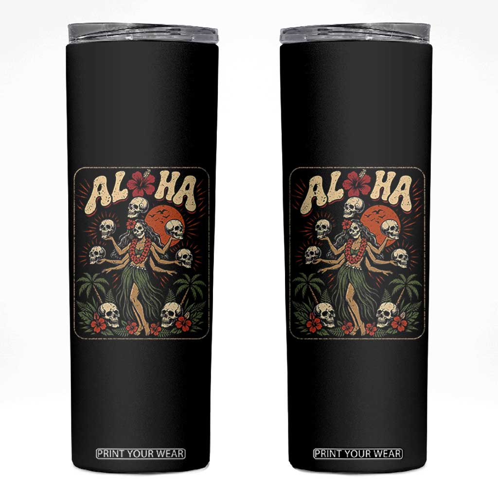 Aloha Skull Skinny Tumbler Hibiscus Flower Hula Dancer Dark Tropical Beach Gothic Hawaiian Vibe TS10 Black Print Your Wear