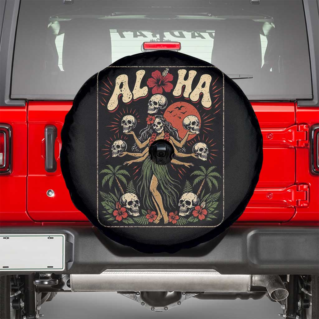 Aloha Skull Spare Tire Cover Hibiscus Flower Hula Dancer Dark Tropical Beach Gothic Hawaiian Vibe TS10 Black Print Your Wear