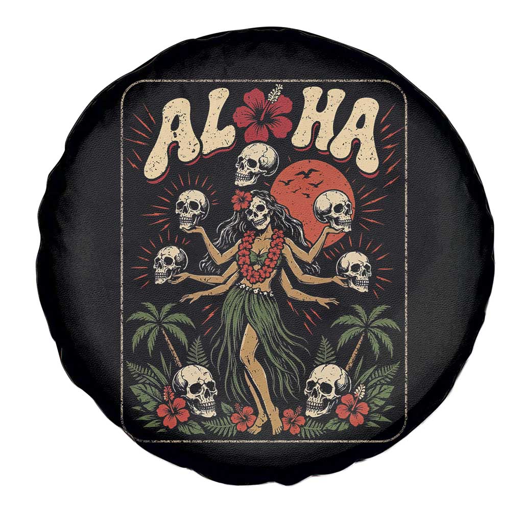 Aloha Skull Spare Tire Cover Hibiscus Flower Hula Dancer Dark Tropical Beach Gothic Hawaiian Vibe TS10 Print Your Wear