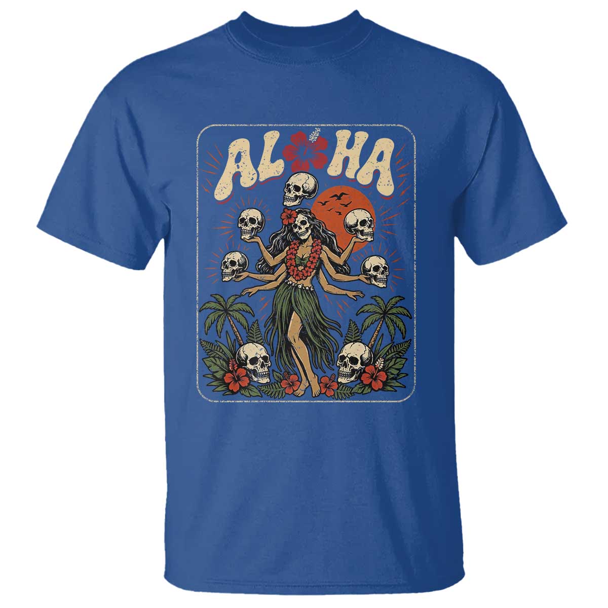 Aloha Skull T Shirt Hibiscus Flower Hula Dancer Dark Tropical Beach Gothic Hawaiian Vibe TS10 Royal Blue Print Your Wear