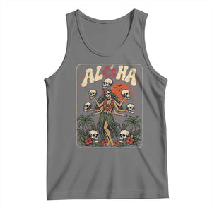 Aloha Skull Tank Top Hibiscus Flower Hula Dancer Dark Tropical Beach Gothic Hawaiian Vibe TS10 Black Heather Print Your Wear