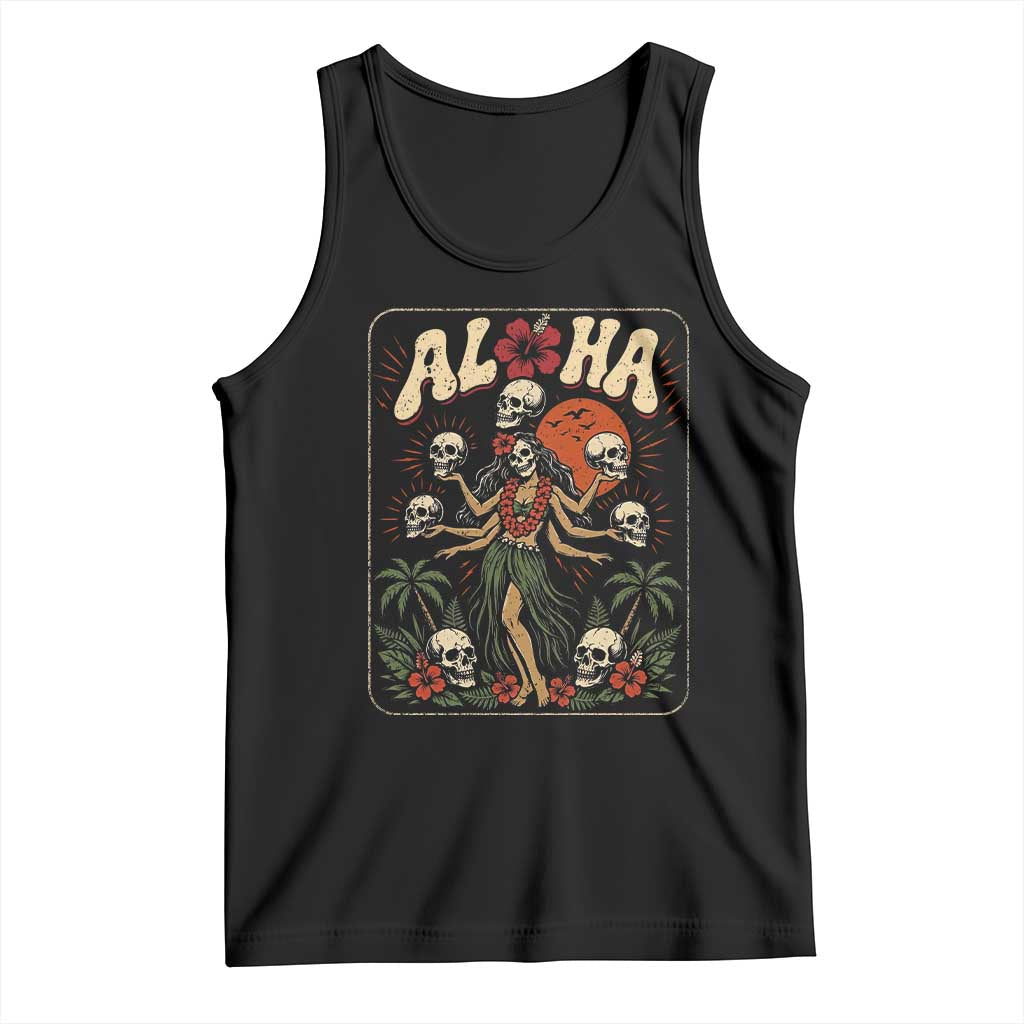 Aloha Skull Tank Top Hibiscus Flower Hula Dancer Dark Tropical Beach Gothic Hawaiian Vibe TS10 Black Print Your Wear