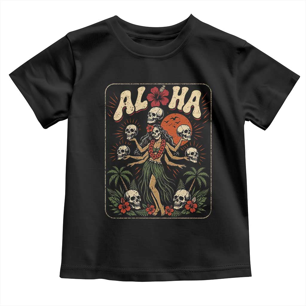 Aloha Skull Toddler T Shirt Hibiscus Flower Hula Dancer Dark Tropical Beach Gothic Hawaiian Vibe TS10 Black Print Your Wear