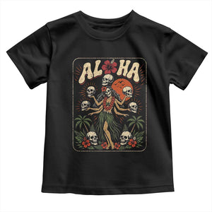 Aloha Skull Toddler T Shirt Hibiscus Flower Hula Dancer Dark Tropical Beach Gothic Hawaiian Vibe TS10 Black Print Your Wear