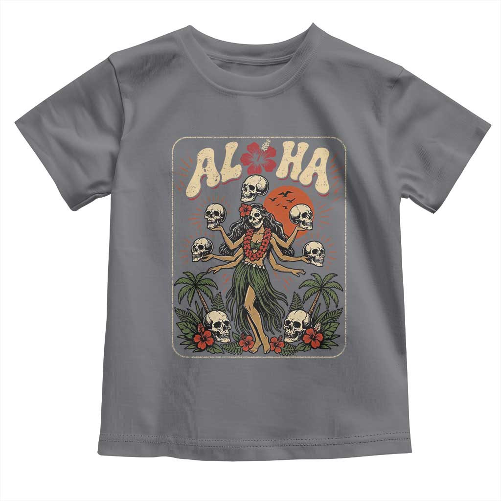 Aloha Skull Toddler T Shirt Hibiscus Flower Hula Dancer Dark Tropical Beach Gothic Hawaiian Vibe TS10 Charcoal Print Your Wear