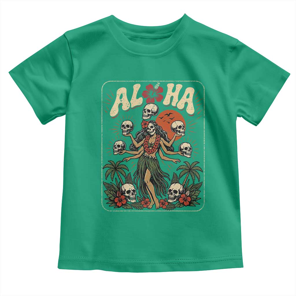 Aloha Skull Toddler T Shirt Hibiscus Flower Hula Dancer Dark Tropical Beach Gothic Hawaiian Vibe TS10 Irish Green Print Your Wear