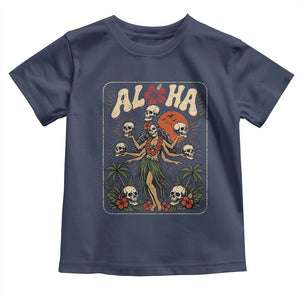 Aloha Skull Toddler T Shirt Hibiscus Flower Hula Dancer Dark Tropical Beach Gothic Hawaiian Vibe TS10 Navy Print Your Wear