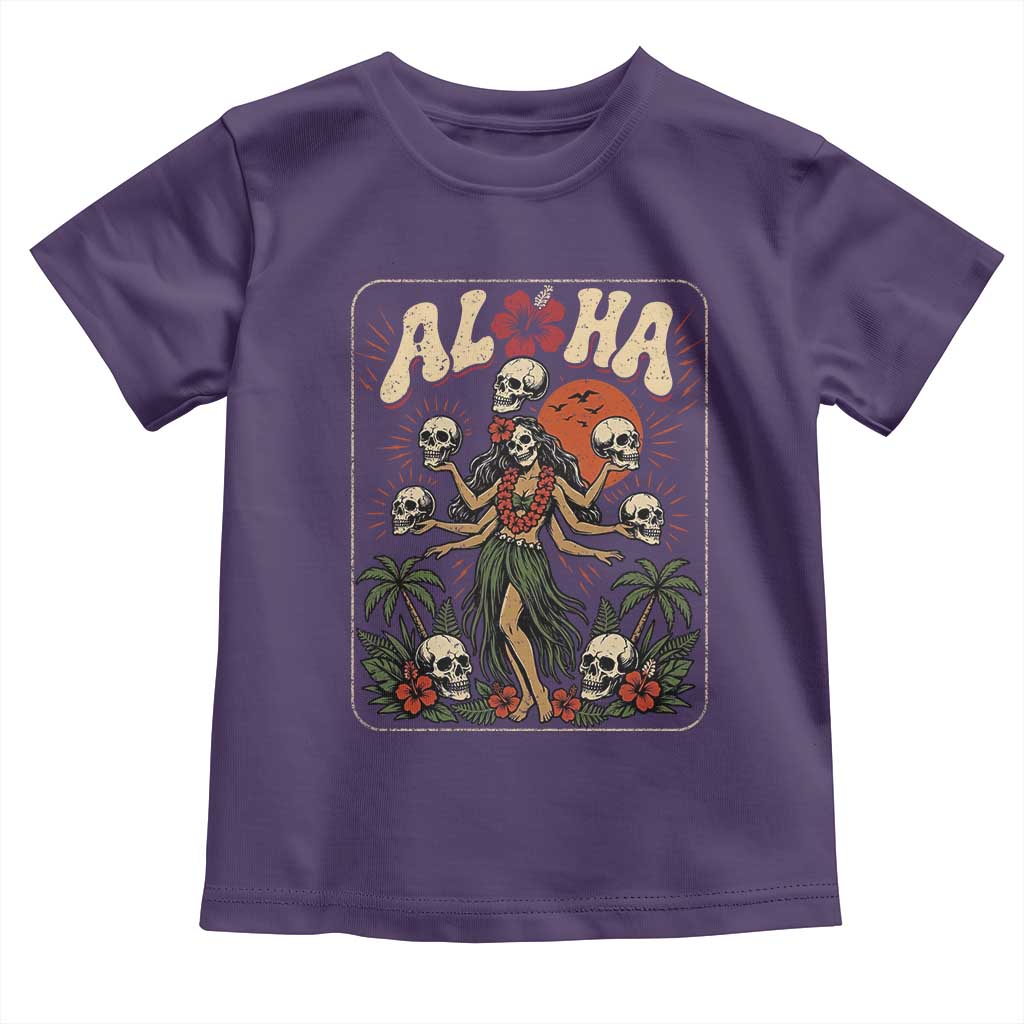 Aloha Skull Toddler T Shirt Hibiscus Flower Hula Dancer Dark Tropical Beach Gothic Hawaiian Vibe TS10 Purple Print Your Wear