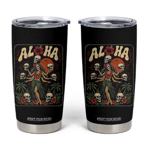Aloha Skull Tumbler Cup Hibiscus Flower Hula Dancer Dark Tropical Beach Gothic Hawaiian Vibe TS10 Black Print Your Wear