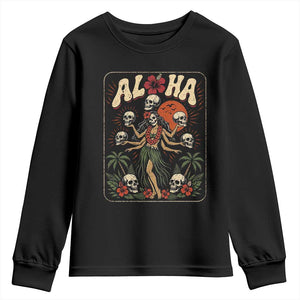 Aloha Skull Youth Sweatshirt Hibiscus Flower Hula Dancer Dark Tropical Beach Gothic Hawaiian Vibe TS10 Black Print Your Wear