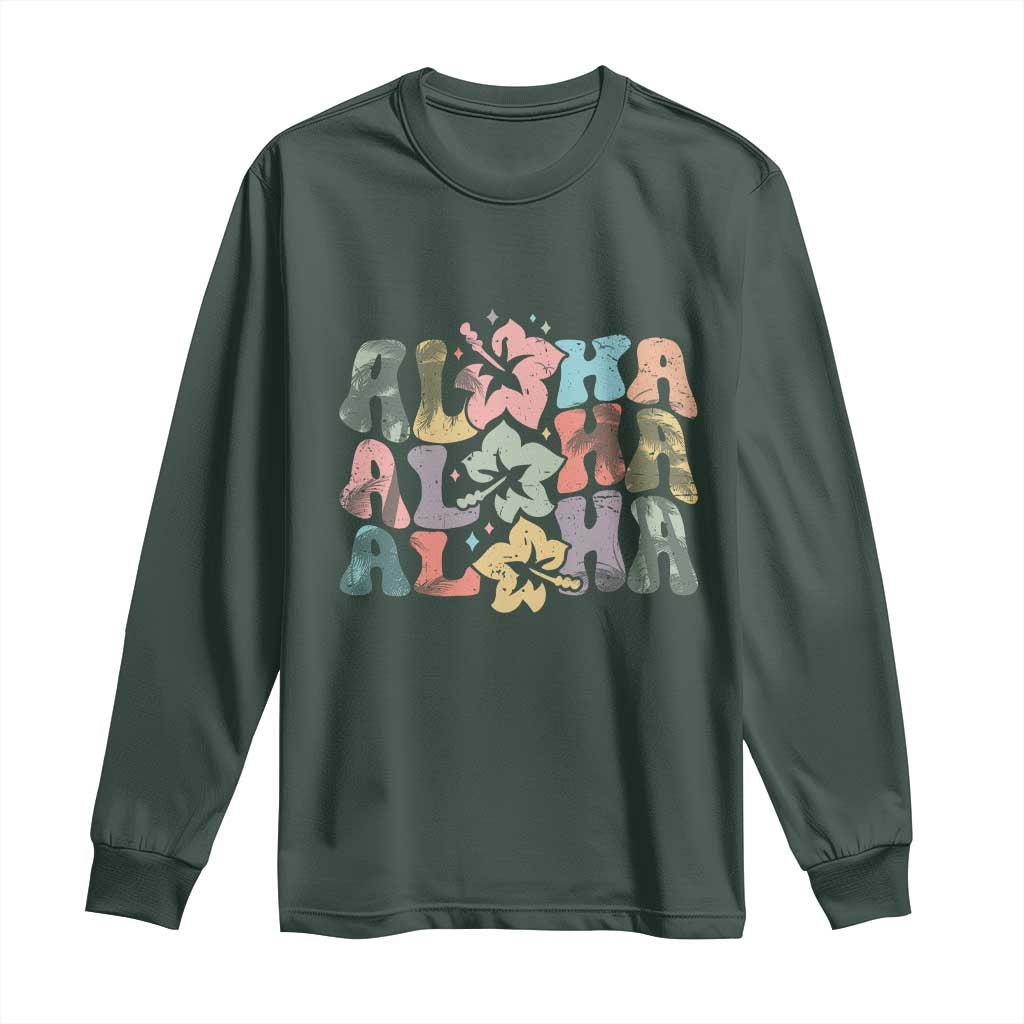 Aloha Long Sleeve Shirt Hawaiian Hawaii Trip Family Vacation Hibiscus Flowers TS10 Dark Forest Green Print Your Wear