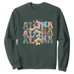 Aloha Sweatshirt Hawaiian Hawaii Trip Family Vacation Hibiscus Flowers TS10 Dark Forest Green Print Your Wear