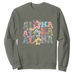 Aloha Sweatshirt Hawaiian Hawaii Trip Family Vacation Hibiscus Flowers TS10 Military Green Print Your Wear