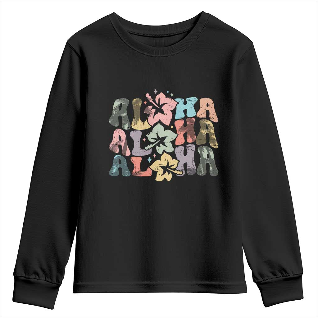 Aloha Youth Sweatshirt Hawaiian Hawaii Trip Family Vacation Hibiscus Flowers TS10 Black Print Your Wear