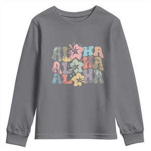 Aloha Youth Sweatshirt Hawaiian Hawaii Trip Family Vacation Hibiscus Flowers TS10 Charcoal Print Your Wear