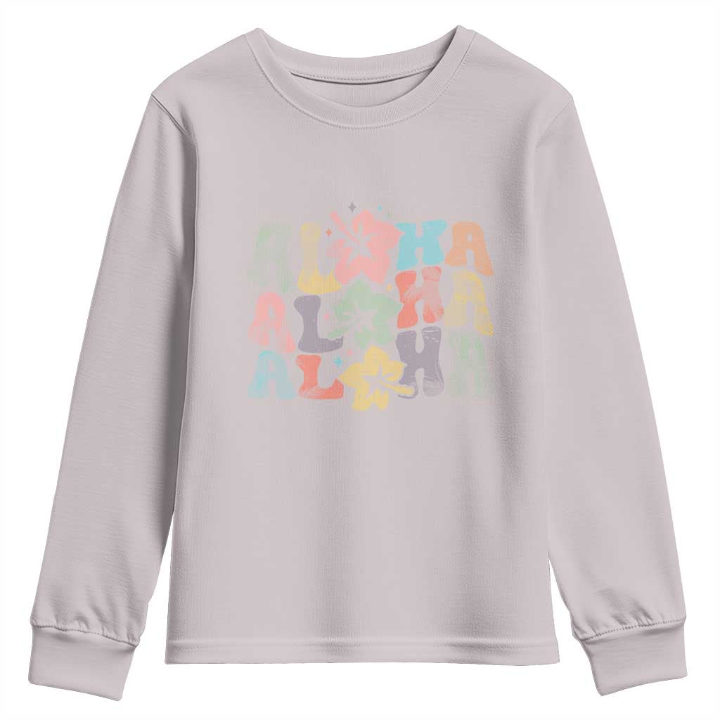 Aloha Youth Sweatshirt Hawaiian Hawaii Trip Family Vacation Hibiscus Flowers TS10 Ice Gray Print Your Wear