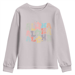Aloha Youth Sweatshirt Hawaiian Hawaii Trip Family Vacation Hibiscus Flowers TS10 Ice Gray Print Your Wear