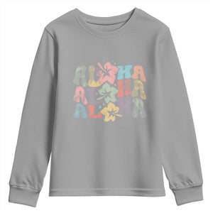 Aloha Youth Sweatshirt Hawaiian Hawaii Trip Family Vacation Hibiscus Flowers TS10 Sport Gray Print Your Wear