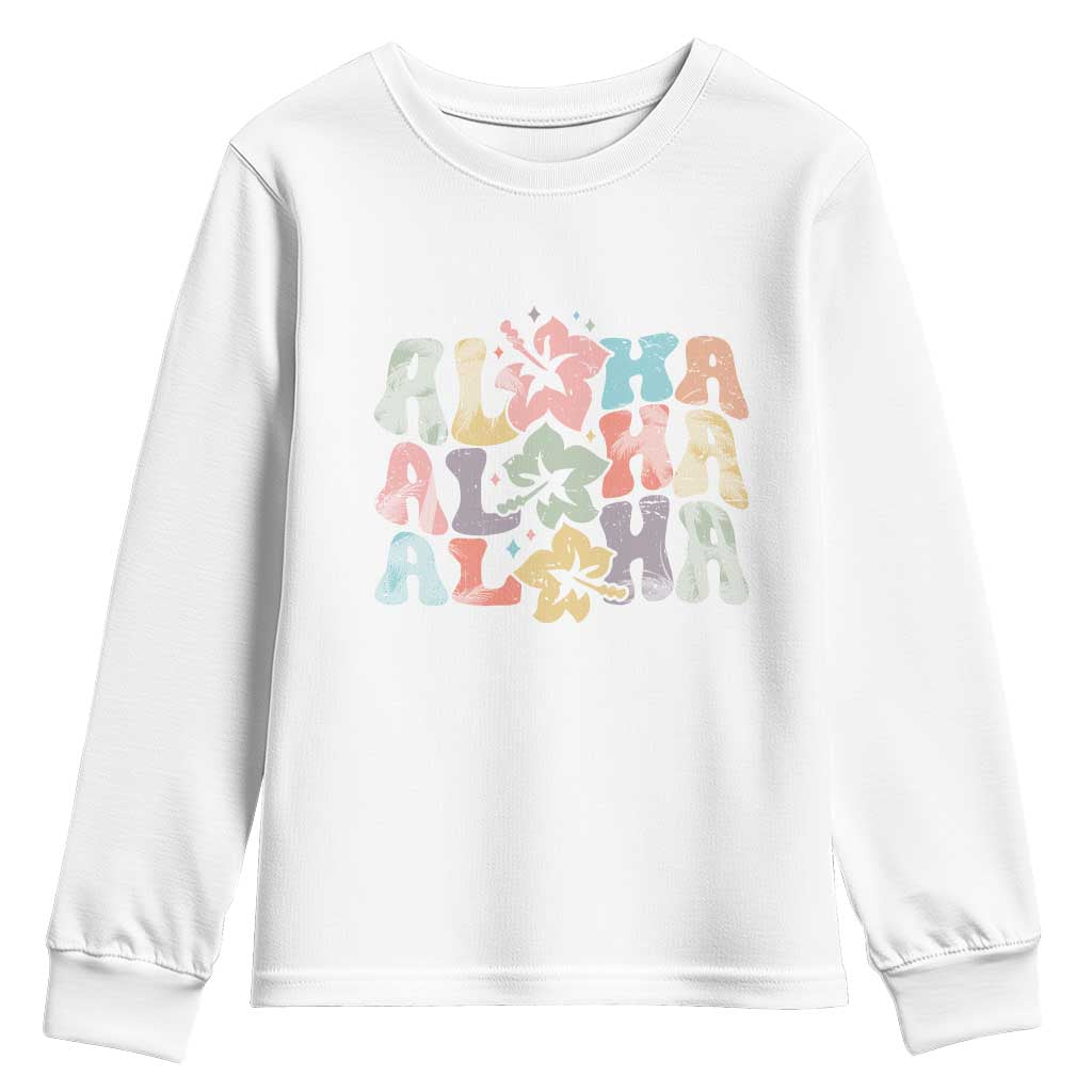 Aloha Youth Sweatshirt Hawaiian Hawaii Trip Family Vacation Hibiscus Flowers TS10 White Print Your Wear