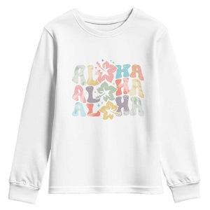 Aloha Youth Sweatshirt Hawaiian Hawaii Trip Family Vacation Hibiscus Flowers TS10 White Print Your Wear