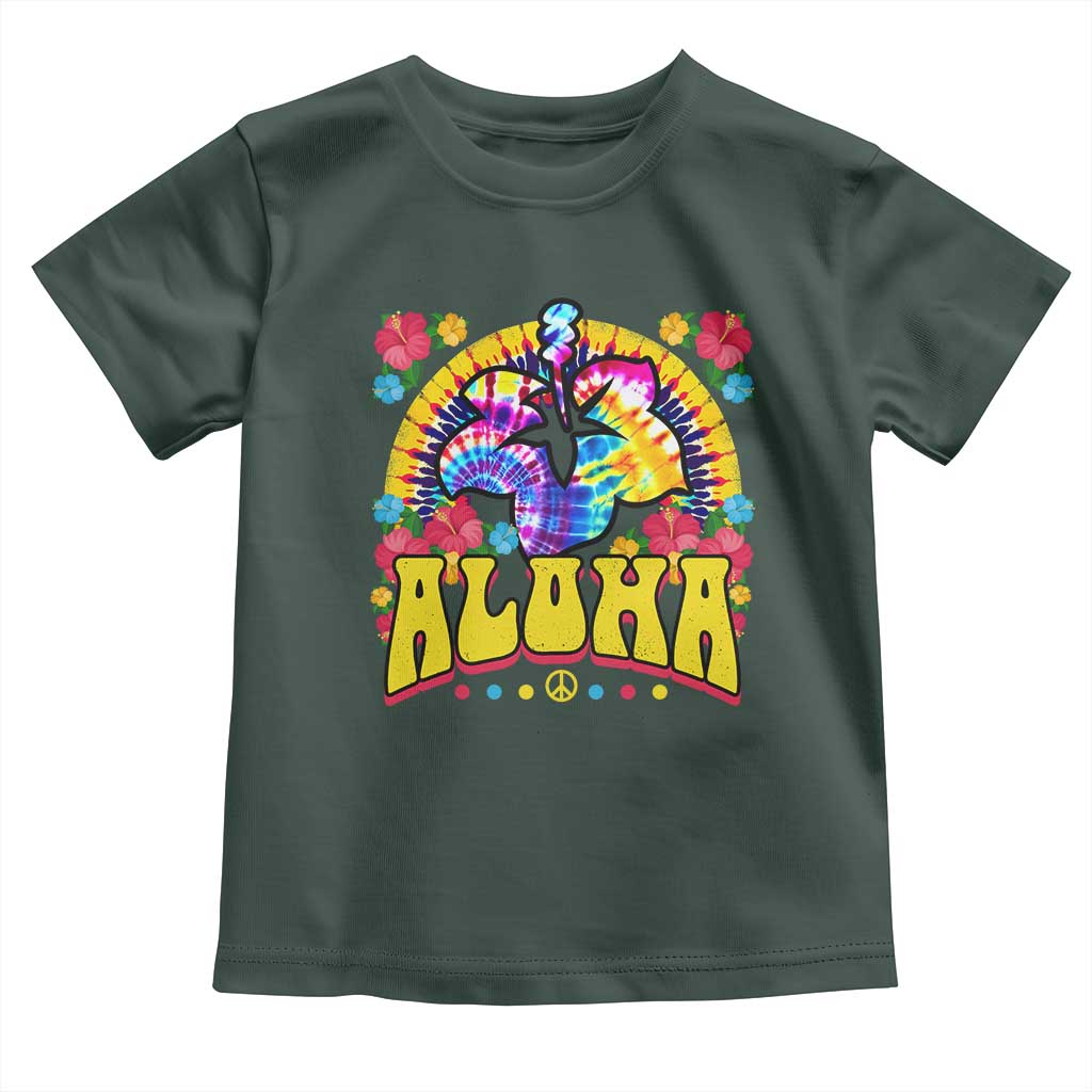 Hawaii Family Vacation Baby Shirt Tie Dye Groovy Hibicus Flower Beach Vacay Hawaiian Christmas TS10 Dark Forest Green Print Your Wear