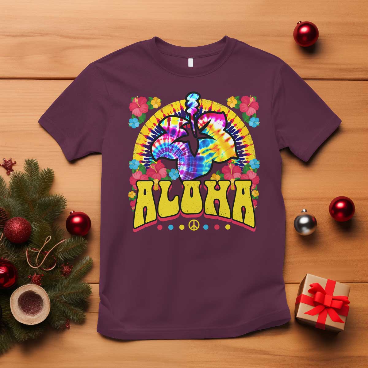 Hawaii Family Vacation T Shirt Tie Dye Groovy Hibicus Flower Beach Vacay Hawaiian Christmas TS10 Maroon Print Your Wear