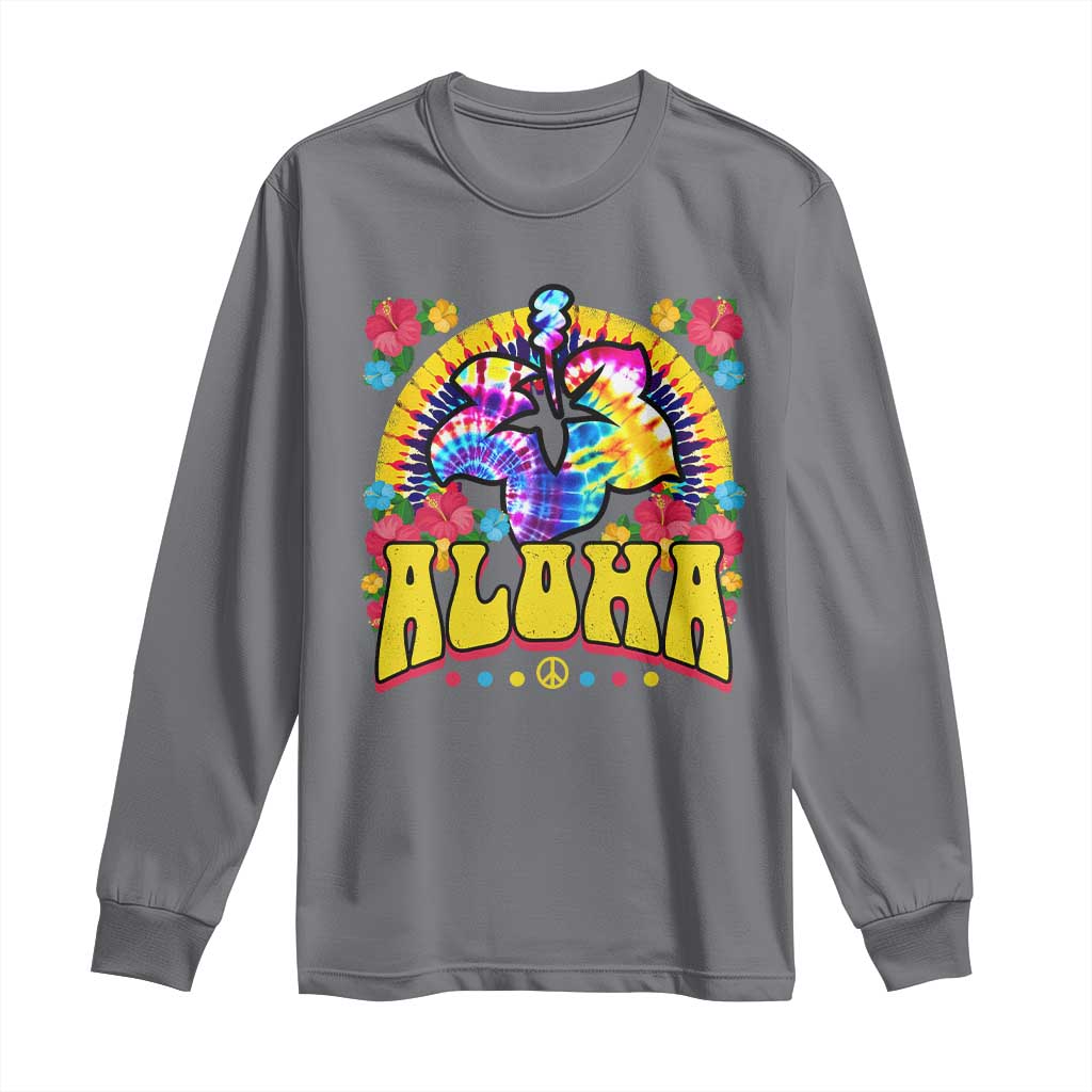 Hawaii Family Vacation Long Sleeve Shirt Tie Dye Groovy Hibicus Flower Beach Vacay Hawaiian Christmas TS10 Charcoal Print Your Wear