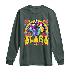 Hawaii Family Vacation Long Sleeve Shirt Tie Dye Groovy Hibicus Flower Beach Vacay Hawaiian Christmas TS10 Dark Forest Green Print Your Wear