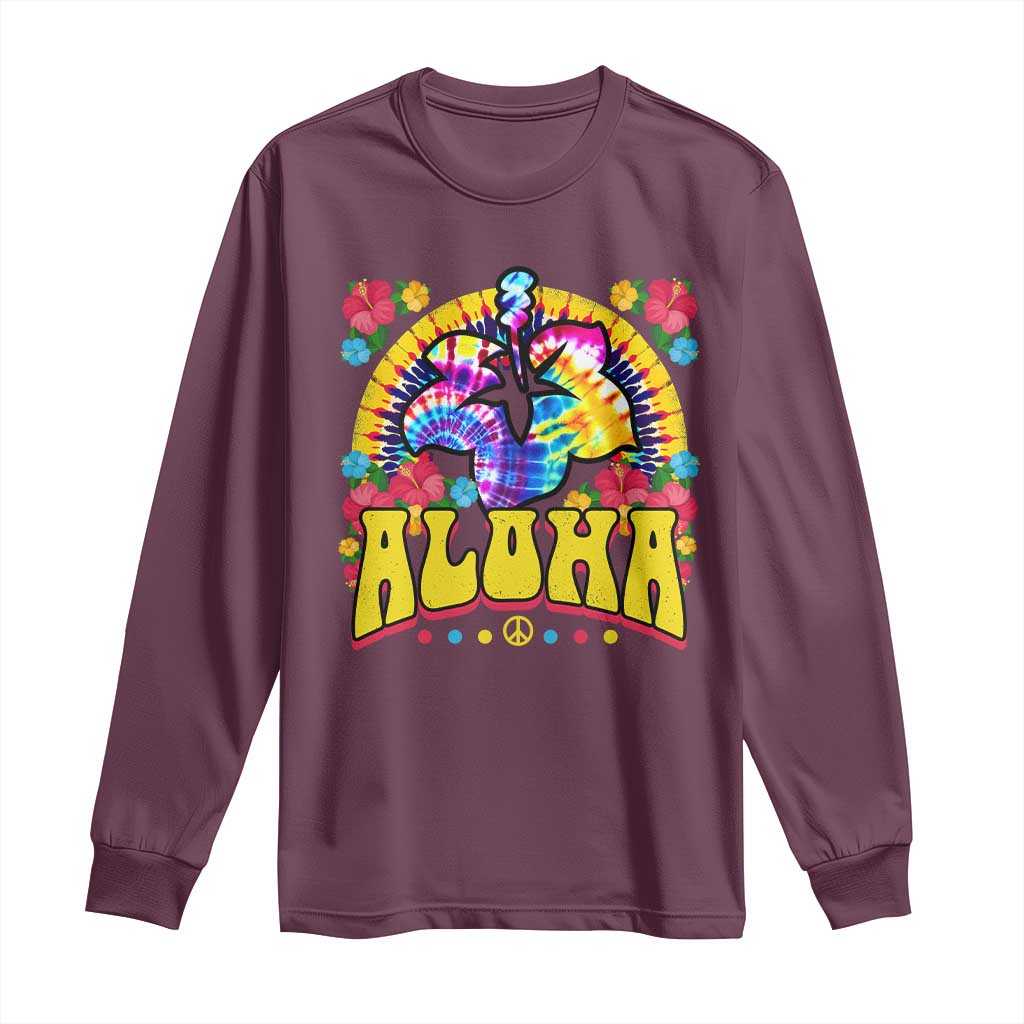 Hawaii Family Vacation Long Sleeve Shirt Tie Dye Groovy Hibicus Flower Beach Vacay Hawaiian Christmas TS10 Maroon Print Your Wear