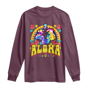 Hawaii Family Vacation Long Sleeve Shirt Tie Dye Groovy Hibicus Flower Beach Vacay Hawaiian Christmas TS10 Maroon Print Your Wear