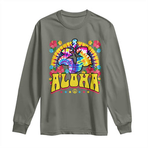 Hawaii Family Vacation Long Sleeve Shirt Tie Dye Groovy Hibicus Flower Beach Vacay Hawaiian Christmas TS10 Military Green Print Your Wear