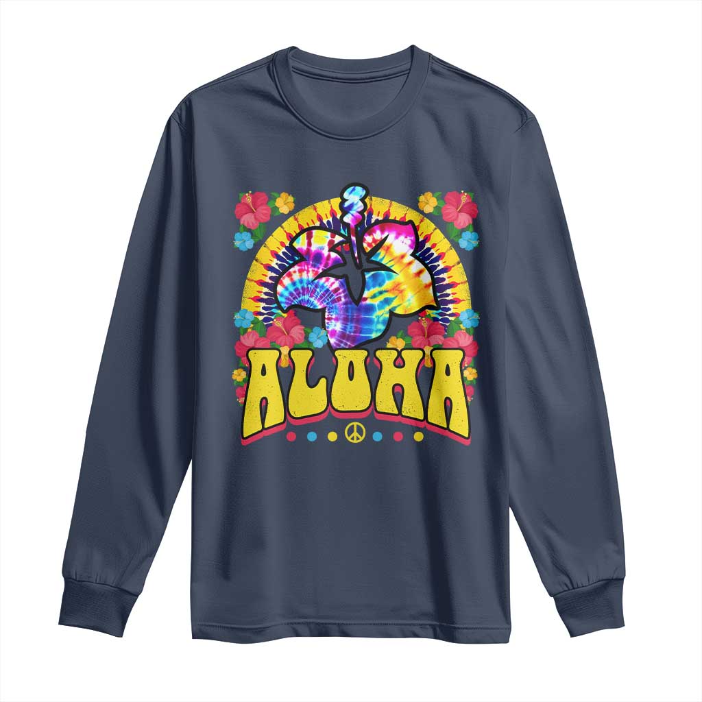 Hawaii Family Vacation Long Sleeve Shirt Tie Dye Groovy Hibicus Flower Beach Vacay Hawaiian Christmas TS10 Navy Print Your Wear