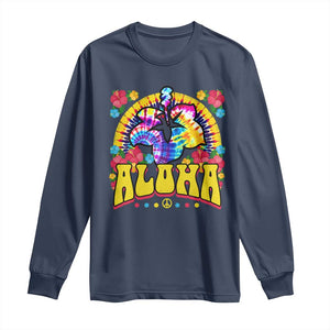 Hawaii Family Vacation Long Sleeve Shirt Tie Dye Groovy Hibicus Flower Beach Vacay Hawaiian Christmas TS10 Navy Print Your Wear