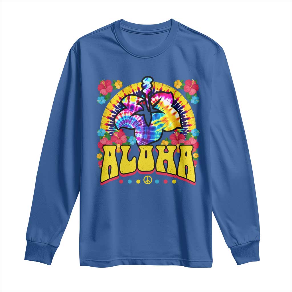 Hawaii Family Vacation Long Sleeve Shirt Tie Dye Groovy Hibicus Flower Beach Vacay Hawaiian Christmas TS10 Royal Blue Print Your Wear