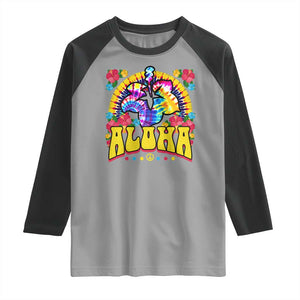 Hawaii Family Vacation Raglan Shirt Tie Dye Groovy Hibicus Flower Beach Vacay Hawaiian Christmas TS10 Sport Gray Black Print Your Wear