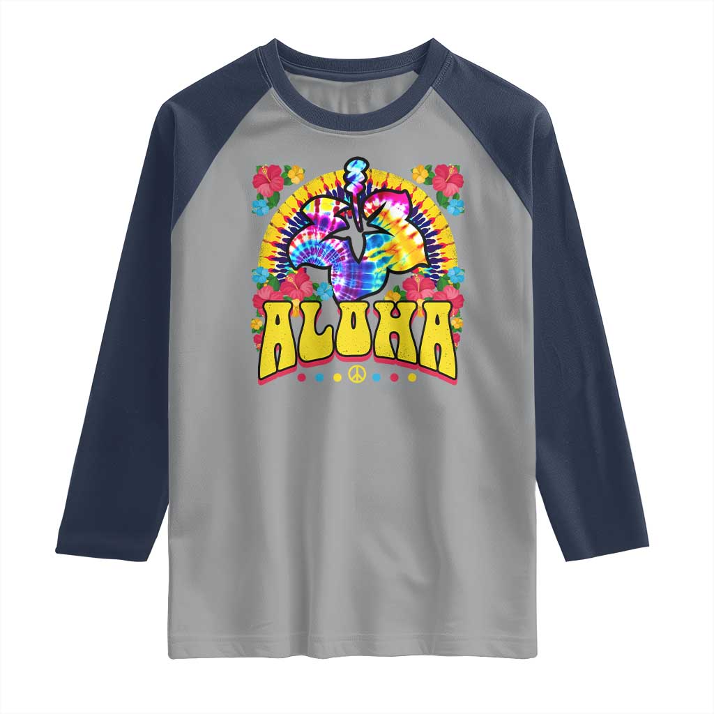 Hawaii Family Vacation Raglan Shirt Tie Dye Groovy Hibicus Flower Beach Vacay Hawaiian Christmas TS10 Sport Gray Navy Print Your Wear