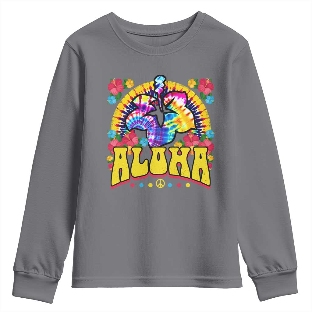 Hawaii Family Vacation Youth Sweatshirt Tie Dye Groovy Hibicus Flower Beach Vacay Hawaiian Christmas TS10 Charcoal Print Your Wear