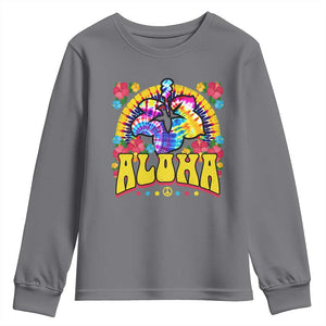 Hawaii Family Vacation Youth Sweatshirt Tie Dye Groovy Hibicus Flower Beach Vacay Hawaiian Christmas TS10 Charcoal Print Your Wear